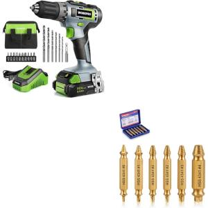 image:imageWORKPRO 20V Cordless Drill Driver Kit amp 6PCS Screw Extractor Set
