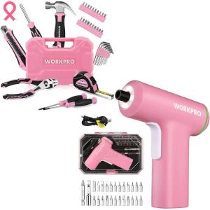 image:imageWORKPRO 35Piece Pink Tools Set  36V Pink Electric Cordless Screwdriver Set