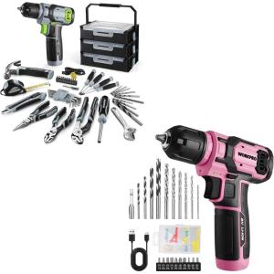 image:imageWORKPRO 8V Cordless Drill Driver Set with 53pcs Bit Set  Pink amp WORKPRO 43PCS Pink Tool Set with 8V Power Drill and Bits Green