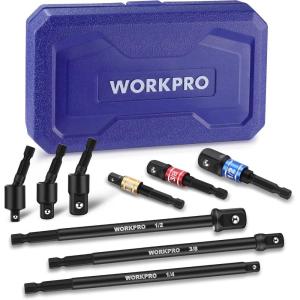 image:imageWORKPRO Impact Grade Socket Adapter Set BasicSwivelLong 14 38 amp 12 Drive Extension Driver Bit With Case for Power Drill to High Torque Impact Wrench 9PCS
