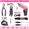image:imageWORKPRO 157PCS Home Tool Set with 20V Power Drill Green amp WORKPRO 18 PCS Tool Set with 37V Rotatable Electric Screwdriver  Pink