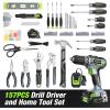 image:imageWORKPRO 157PCS Home Tool Set with 20V Power Drill Green amp WORKPRO 43PCS Pink Tool Set with 8V Power Drill and Bits Pink