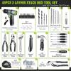 image:imageWORKPRO 157PCS Home Tool Set with 20V Power Drill Pink amp WORKPRO 43PCS Cordless Drill Driver with 8V Lithium  Green