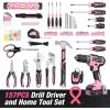 image:imageWORKPRO 157PCS Home Tool Set with 20V Power Drill Pink amp WORKPRO 43PCS Cordless Drill Driver with 8V Lithium  Green
