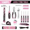 image:imageWORKPRO Pink Cordless 20V Lithiumion Drill Driver Set and 100 Piece Pink Tool Kit with Easy Carrying Pouch