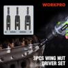 image:imageWORKPRO Wing Nut Driver Set 3 PCS Power Wing Nut Driver Bit 9mm12mm15mm 14 Inch Hex Shank Nut Driver Wing Nut Socket for Wing Nut Eye Bolt Wire Twisting3PC Wing Nut Driver Sets