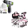 image:imageWORKPRO 157PCS Home Tool Set with 20V Power Drill Pink amp WORKPRO 8V Cordless Drill Driver Set with 53pcs Bit Set  Green