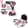 image:imageWORKPRO 20V Pink Cordless Drill Driver Set and 236 Pieces Pink Tool Set with Easy Carrying Round Pouch