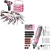 image:imageWORKPRO Cordless Rotary Tool Kit with 71pcs Accessories amp WORKPRO 43PCS Pink Tool Set with 8V Power Drill and Bits Pink