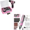image:imageWORKPRO Cordless Rotary Tool Kit with 71pcs Accessories amp WORKPRO Drill Set with 8V Power Drill and Stackable Tool Box  Pink