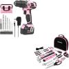 image:imageWORKPRO Pink Cordless 20V Lithiumion Drill Driver Set and 236 Pieces Pink Tool Set with Easy Carrying Round Pouch