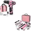 image:imageWORKPRO Pink Cordless Drill Driver Set and 100 Piece Pink Tool Kit with Easy Carrying Pouch