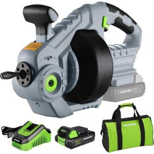 image:imageWORKPRO 20V Electric Drain Auger 25Ft Plumbing Snake Drain Hair Removal Tool Set with 20AH Battery and Charger Toilet Snake for Sewer Bathroom Sink Drain Snake 342 Pipe
