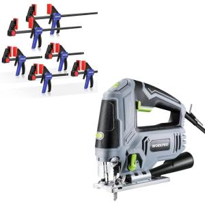 image:imageWORKPRO Bar Clamps for Woodworking 6Pack OneHanded ClampSpreader 6Inch 4 and 12Inch 2 Wood Clamps Set  WORKPRO Jigsaw 65AMP 850W Corded Electric Jig Saw Tool Kit