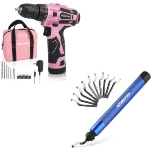image:imageWORKPRO Deburring Tool and Pink Cordless Drill Driver Set