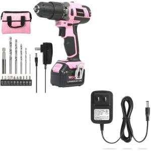 image:imageWORKPRO Pink Cordless 20V Lithiumion Drill Driver Set 15Ah 1 Battery Charger and Storage Bag Included and Spare Charger for Replacement