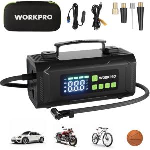 image:imageWORKPRO Tire Inflator Portable Air Compressor 12V Electric Air Pump 150PSI for Car Tires with Pressure Gauge 3X Faster Portable Tire Inflator for Car Motorcycle Bicycle Ball with Dual Power Supply