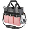 image:imageWORKPRO Garden Tool Bag Organizer Heavy Duty Gardening Tote Bag with 10 Pockets and Long Adjustable Shoulder Strap Standable Garden Home Tool Kits Organizer Floral Pink Tools are not includedPink