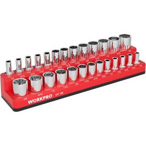 image:imageWORKPRO Magnetic Socket Organizer 14Inch Metric Socket Holder Tool Trays Holds 26 Pieces Standard Size and Deep Size SocketsSockets not Included14 DR  SAE