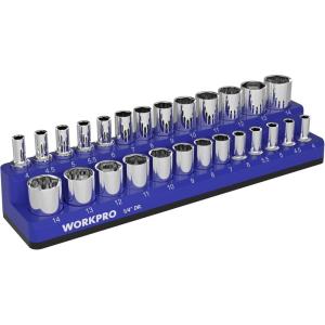 image:imageWORKPRO Magnetic Socket Organizer 14Inch Metric Socket Holder Tool Trays Holds 26 Pieces Standard Size and Deep Size SocketsSockets not Included14 DR  Metric