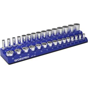 image:imageWORKPRO Magnetic Socket Organizer 14Inch Metric Socket Holder Tool Trays Holds 26 Pieces Standard Size and Deep Size SocketsSockets not Included38 DR  Metric