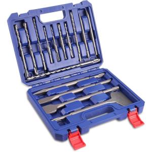 image:imageWORKPRO 17Piece SDSPlus Rotary Hammer Drill Bits and Chisel Set CarbideTipped Masonry Drill Bits and Chisels for Concrete Stone Brick with Storage Case16Piece