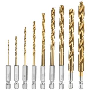 image:imageWORKPRO 9Piece 14 Hex Shank Drill Bit Set Titanium Plating HSS Drill Bits from 116 to 38 for Metal Steel Wood PVC Quick Change Design