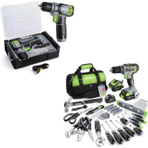 image:imageWORKPRO 157PCS Home Tool Set with 20V Power Drill amp WORKPRO Drill Set with 8V Power Drill and Stackable Tool Box Green