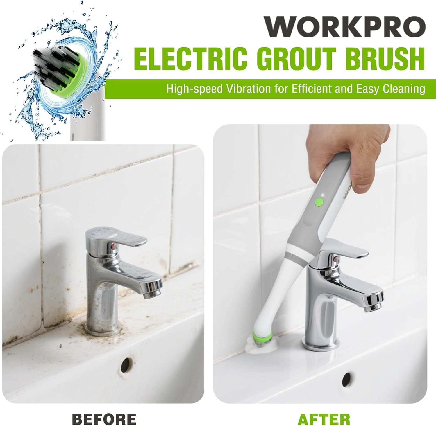 image:imageWORKPRO Cordless Grout Brush Set 5500RPM Power Scrubber IPX6 Waterproof Electric Scrubber with TypeC Charging Cable and Replaceable Brush Heads for Cleaning Grout Tiles Grime and Crevices