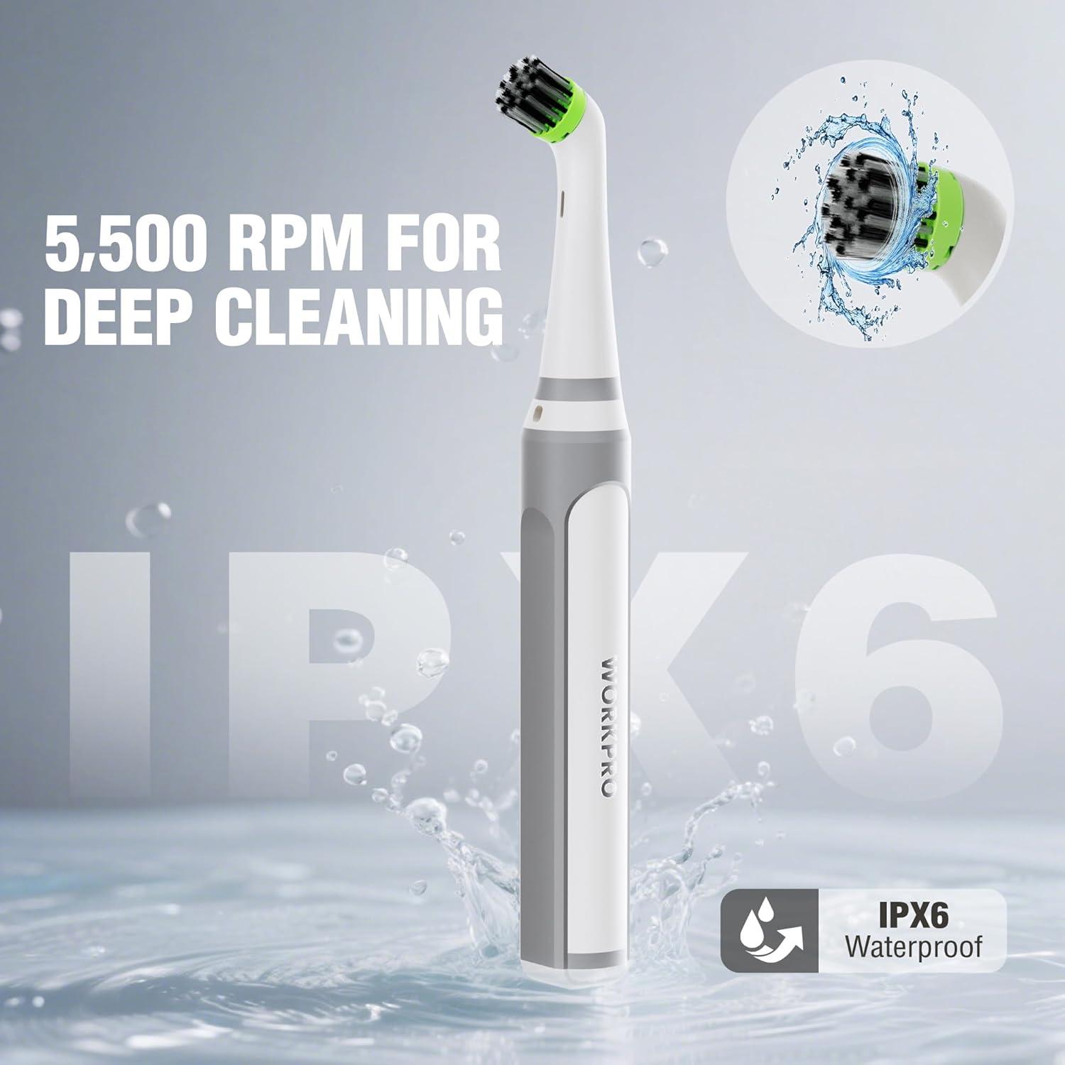 image:imageWORKPRO Cordless Grout Brush Set 5500RPM Power Scrubber IPX6 Waterproof Electric Scrubber with TypeC Charging Cable and Replaceable Brush Heads for Cleaning Grout Tiles Grime and Crevices