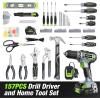 image:imageWORKPRO 157PCS Home Tool Set with 20V Power Drill amp WORKPRO Cordless Rotary Tool Kit with 71pcs Accessories Green