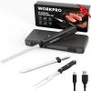 image:imageWORKPRO Electric Knife for Meat Slicing Cordless Electric Carving Knife for Turkey Fish amp Bread Two Stainless Steel Blades Ergonomic Handle Storage Case amp Serving Fork Included WhiteBlack