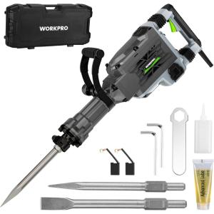 image:imageWORKPRO 60J Demolition Jack Hammer  15A Heavy Duty Electric Concrete Breaker 1900 BPM Industrial Jackhammer with 2 HEX30 Chisels UL Plug Wheeled Carry Case for Construction amp Renovation