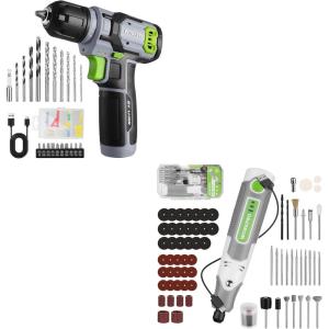 image:imageWORKPRO Cordless Rotary Tool Kit with 71pcs Accessories amp WORKPRO 8V Cordless Drill Driver Set with 53pcs Bit Set  Green