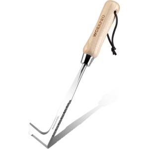 image:imageWORKPRO Crack Weeder 12 Stainless Steel Crevice Weeding Tool with Ash Wooden Handle LShaped SideWalk Weed Puller Spatula for Garden Lawn Yard Patio Terrace Paving Moss Garden Tool