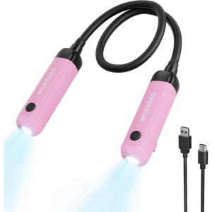 image:imageWORKPRO Rechargeable Neck Light for HandsFree Lighting 3 Brightness Levels 300 Lumens Neck Light Bendable Silicone Arm Great for Mechanics Reading Camping DIY Projects Crafting Pink RibbonPink