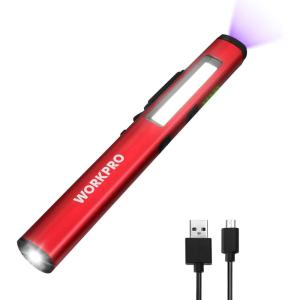image:imageWORKPRO Rechargeable Pen Light 450 Lumen LED Flashlight with 365 nm UV Black Light Multifunctional Penlight for Mechanic Emergency OutdoorRed
