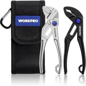 image:imageWORKPRO 2Piece Mini Pliers Set with Pouch 4Inch Water Pump Pliers amp Pliers Wrench HighToughness Alloy Steel Mini Groove Joint Plier amp Smooth Jaw Plier EDC Pliers for Tight Spaces amp Versatile Use