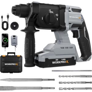 image:imageWORKPROX 20V Cordless Rotary Hammer Drill 78 SDSPlus 20J Hammer Drill for Concrete with 4 Functions Brushless Motor 40Ah Battery amp LED Light Lightweight SDS Hammer Drill for Home Use
