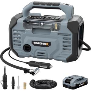image:imageWORKPROX Tire Inflator Portable Air Compressor 150PSI  12V DC amp 20V Battery Car Air Pump 2 Modes Auto ShutOff Digital Gauge amp LED Light for Car Bike Ball amp Air Mattress