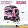 image:imageWORKPRO 25FT Pink Tape Measure Dual Lock Tape Measure with Fractions Every 18 and 132 Accuracy Quick Read Nylon Coated with Magnetic Hook ShockResistant Case and Belt Clip  Pink Ribbon