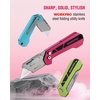 image:imageWORKPRO Box Cutter Utility Knife Quick Change Blade Razor Knife Folding Pocket Knife with Belt Clip and Axis Lock 10 Extra Blades Included PinkRose Pink