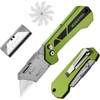 image:imageWORKPRO Box Cutter Utility Knife Quick Change Blade Razor Knife Folding Pocket Knife with Belt Clip and Axis Lock 10 Extra Blades Included PinkGreen