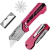 image:imageWORKPRO Box Cutter Utility Knife Quick Change Blade Razor Knife Folding Pocket Knife with Belt Clip and Axis Lock 10 Extra Blades Included PinkRose Pink