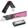 image:imageWORKPRO Folding Utility Knife with 10 Extra SK5 Blades EDC Razor Sharp Knife with G10 Handle Quick Change Box Cutter with Belt Clip for Heavy Duty DIY Home Office amp Artcraft Use  PinkPinkG10 Handle1 pack