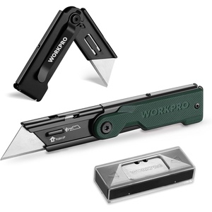 image:imageWORKPRO Folding Utility Knife with 10 Extra SK5 Blades EDC Razor Sharp Knife with G10 Handle Quick Change Box Cutter with Belt Clip for Heavy Duty DIY Home Office amp Artcraft Use  PinkGreenG10 Handle1 pack