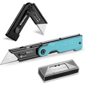 image:imageWORKPRO Folding Utility Knife with 10 Extra SK5 Blades EDC Razor Sharp Knife with G10 Handle Quick Change Box Cutter with Belt Clip for Heavy Duty DIY Home Office amp Artcraft Use  PinkBlueG10 Handle1 pack