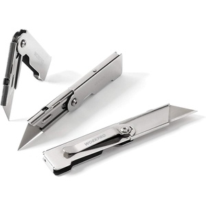 image:imageWORKPRO Folding Utility Knife with 10 Extra SK5 Blades EDC Razor Sharp Knife with G10 Handle Quick Change Box Cutter with Belt Clip for Heavy Duty DIY Home Office amp Artcraft Use  PinkSilver3 pack