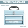 image:imageWORKPRO Portable Mini Tool Box 2 Drawers Metal Tool Chest with Ball Bearing Slides Top Storagewith Latch Ergonomic Carrying Handle Mechanic Toolbox with PVC Liners and PP Feet PadsMacaron Blue