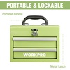 image:imageWORKPRO Portable Mini Tool Box 2 Drawers Metal Tool Chest with Ball Bearing Slides Top Storagewith Latch Ergonomic Carrying Handle Mechanic Toolbox with PVC Liners and PP Feet PadsMacaron Green